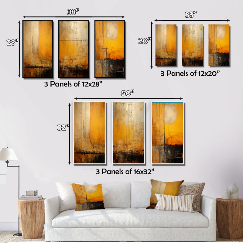 «Full Moon Rustic Memories III», 3 pièces sur toile, Cadre flottant doré, H 32 po x l 48 po