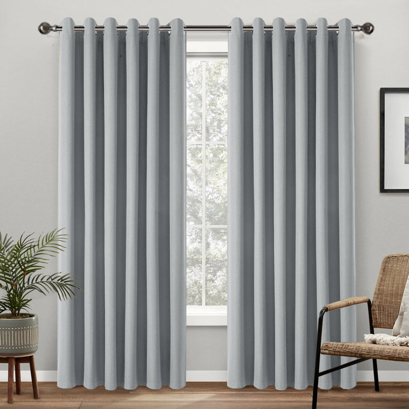 Premium Linen Blackout Eyelet Curtains - Thermal & Noise Reducing Ready-Made Set of 2, Silver, 228cm Width x 228cm Drop