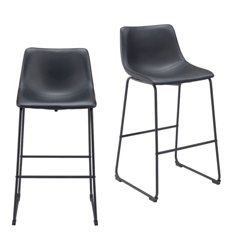 Ensemble de deux chaises de bar en similicuir noir et acier de 29 po