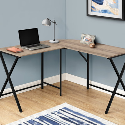 Bureau d'ordinateur, bureau personnel, coin, L 55 po, forme en L, travail, ordinateur portable, stratifié, métal noir, contemporain, moderne