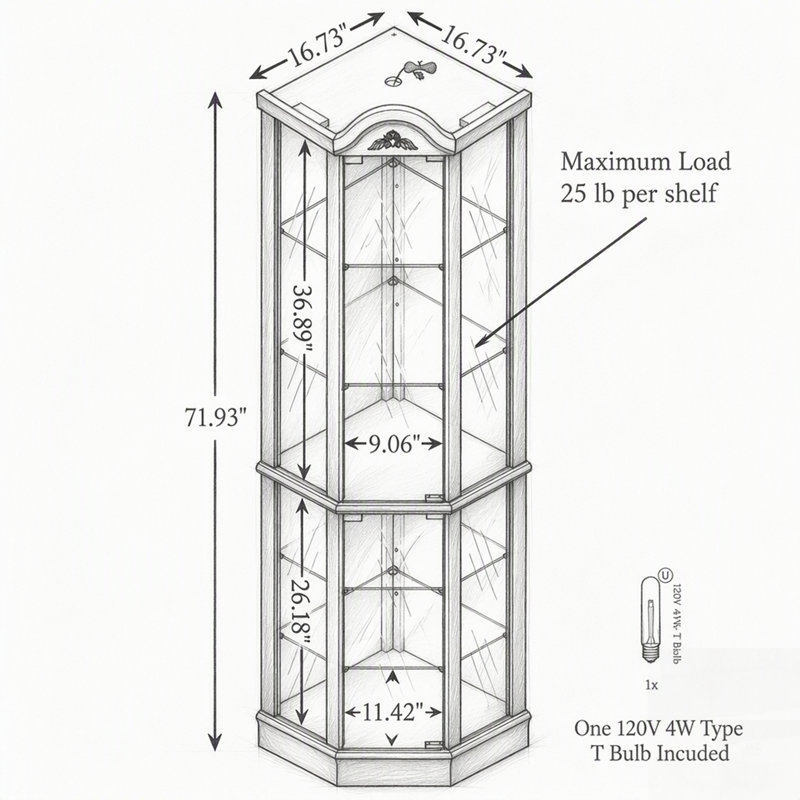 Vitrine d'angle éclairée avec étagères réglables et détails sculptés pour des solutions de rangement élégantes à la maison