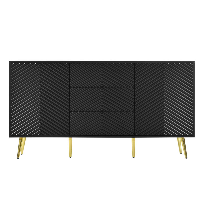 Stylish Sideboard With Geometric Lines And Functional Storage Compartments