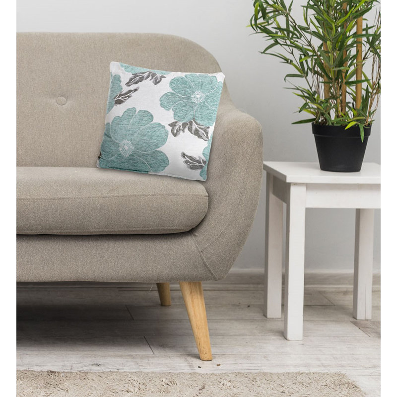 Darionte Poppy Floral Cushion Cover with Filler Pad, Teal, 55 x 55cm