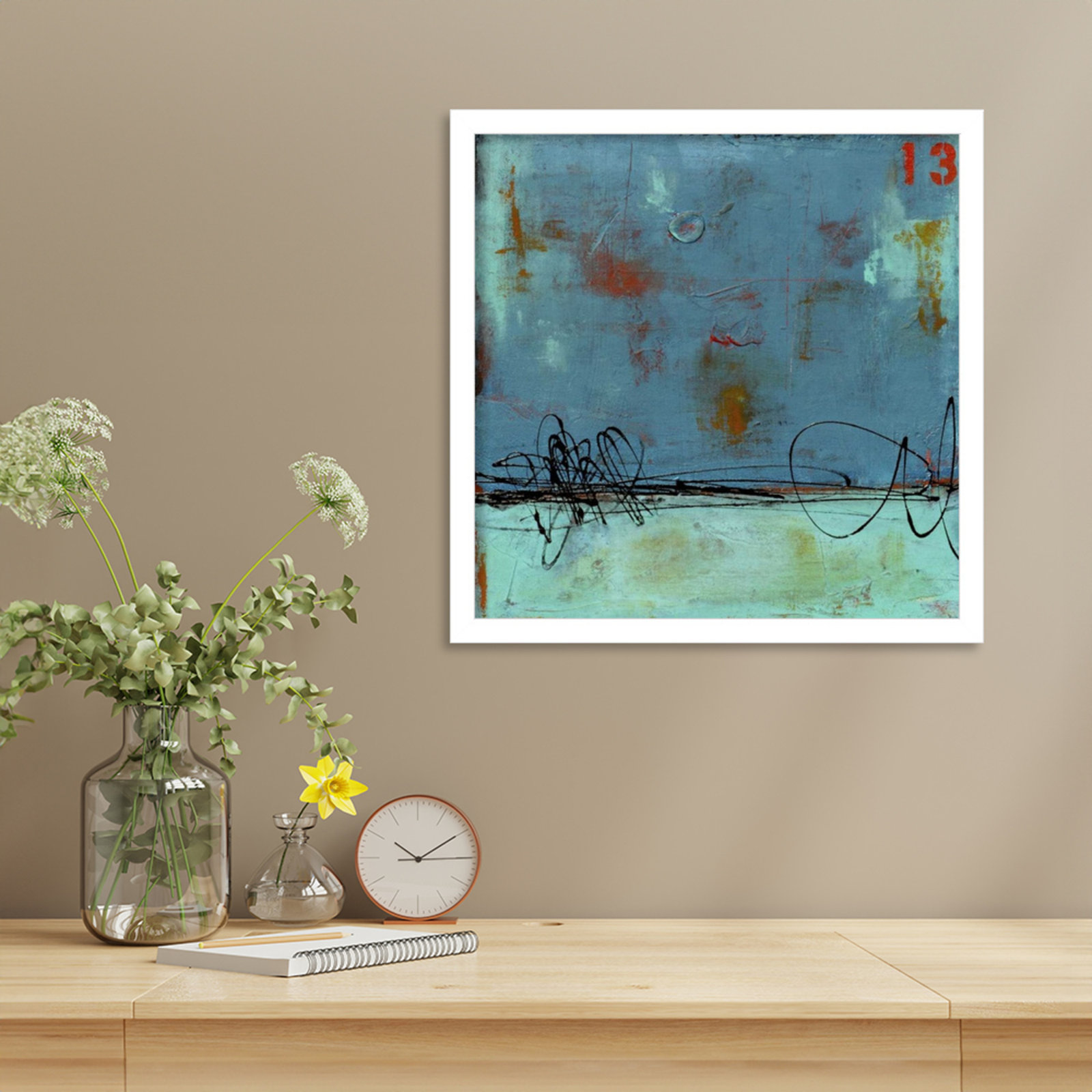 Blue Bay Marina I by Mauro Wood Framed Wall Art Print, 17" H x 17" W, White