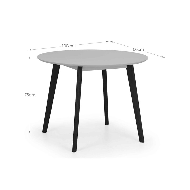 Aramis Round Solid Wood Base Dining Table, Light Grey, Black