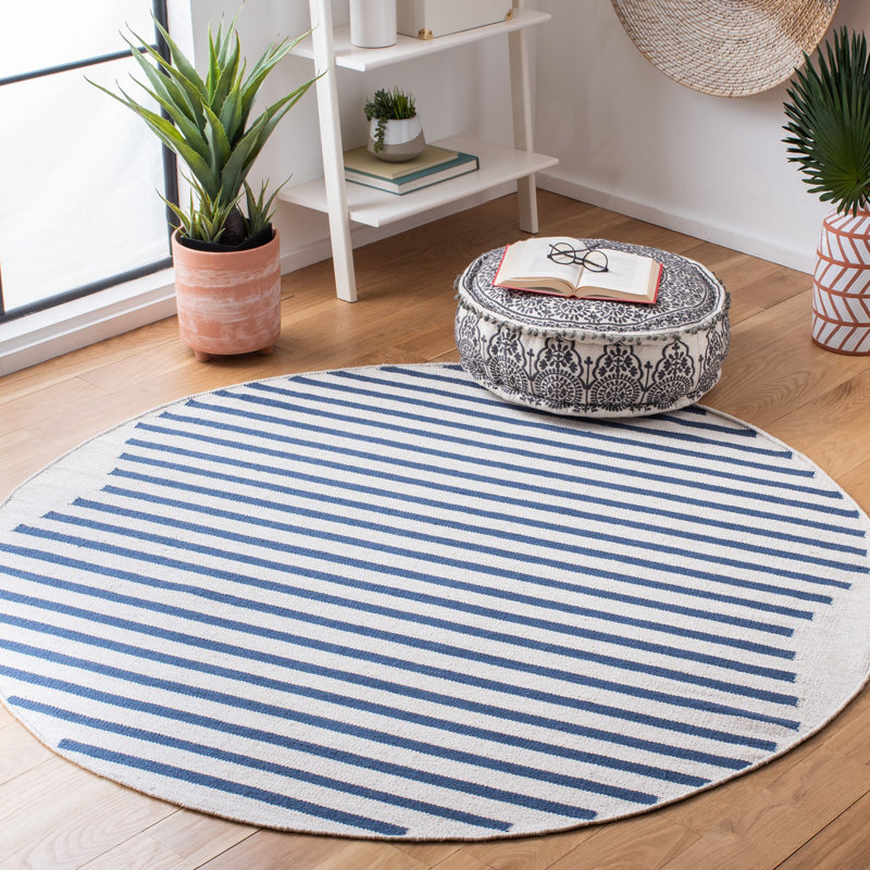 Tapis rayé en coton tissé à la main Estruch, Rond 6 pi
