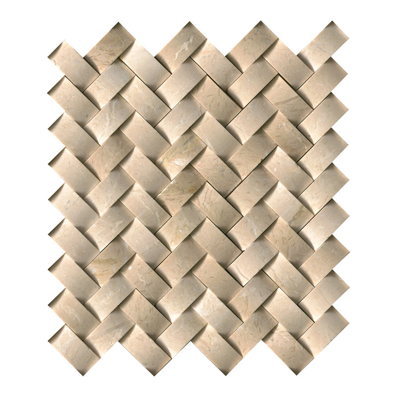 Crema Marfil Herringbone 12 in. x 12 in. Polished Marble Mosaic Wall Tile