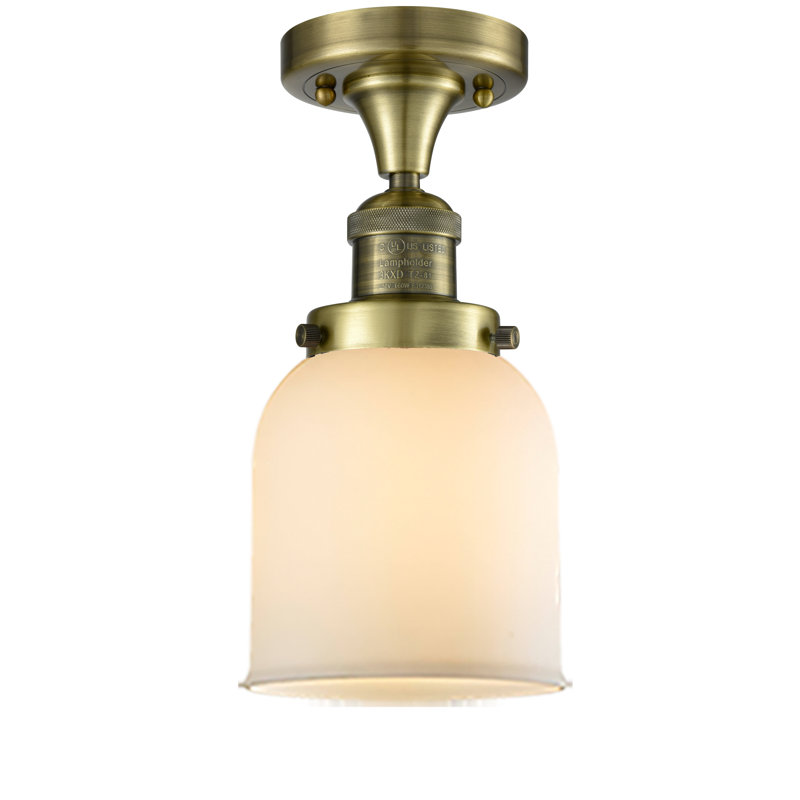 Norberto Glass Semi Flush Mount, Antique Brass, Matte White Cased