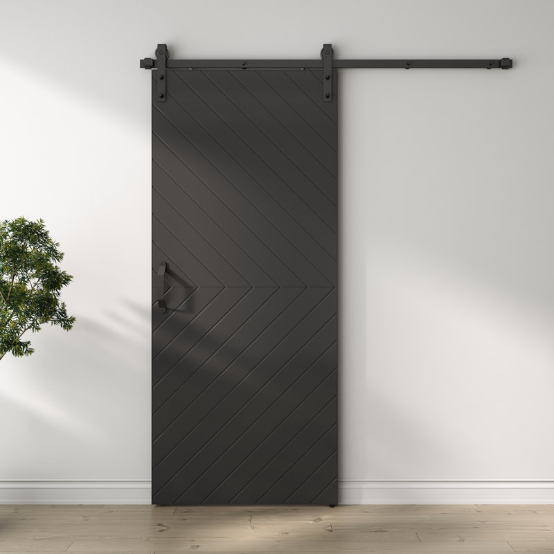 36inx84in. Fully Assembled Laminated Black MDF Modern Sliding Barn Door With Hardware Kit