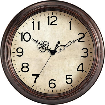 Horloge murale rétro, horloges murales 12 po à piles, rétro horloges murales décoratives silencieuses pour cuisine, salon, bureau, salle de bain (bronze clair)