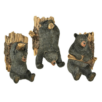 Rustic Cabin Lodge Black Bear Wall Coat Hooks Set of 3 Playful Bear on Branch Mounted Towel and Coat Hangers
