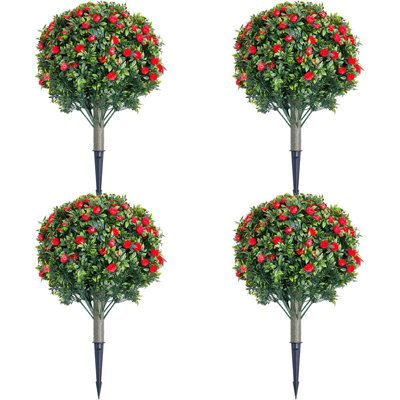 Arbres sphériques artificiels avec piquets en métal, plantes artificielles en polyéthylène résistantes aux rayons UV pour décoration intérieure / extérieure