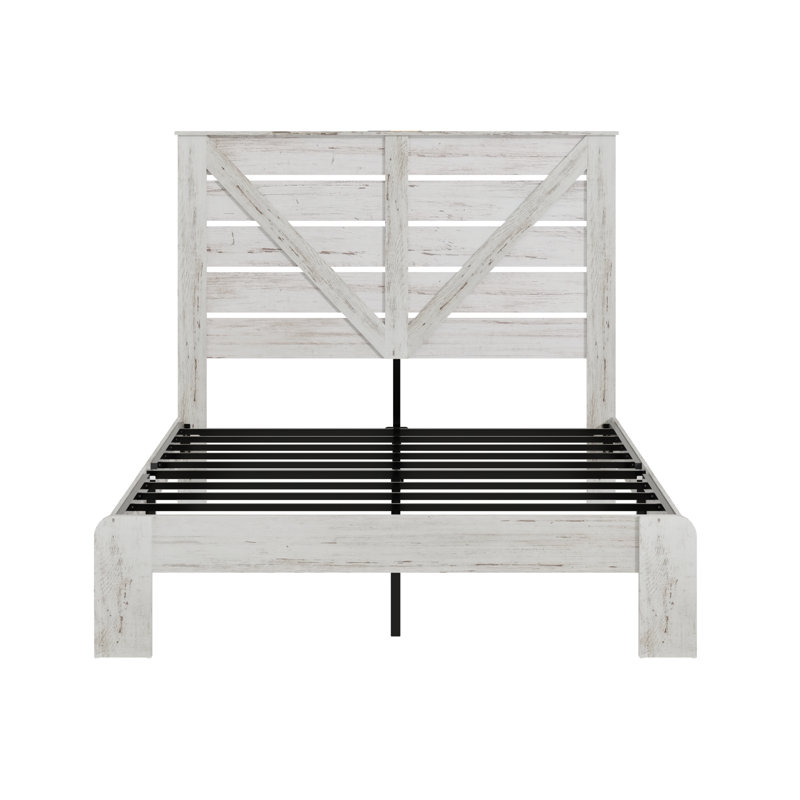 Tête de lit pour grand lit, cadre de lit plateforme en bois, silencieux, aucun sommier nécessaire et outil d'assemblage facile, grand rangement sous le lit, blanc