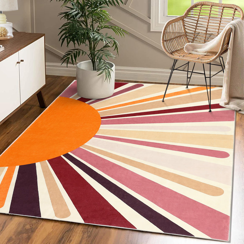 Sun Rug for Living Room 5x7 Area Rugs Washable Non Slip Bedroom Carpet Ultra Cute Kids Nursery Rug Rainbow Sun Non-Shedding Rugs for Dining Room Colorful Brown