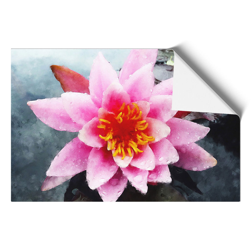 Pink Water Lily Flower Painting - Frameless Print, 30cm H x 42cm W x 0.1cm D