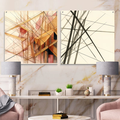 Minimalist Blue And Gold I - Abstract Shapes Acrylic Wall Art Glass Set Of 2