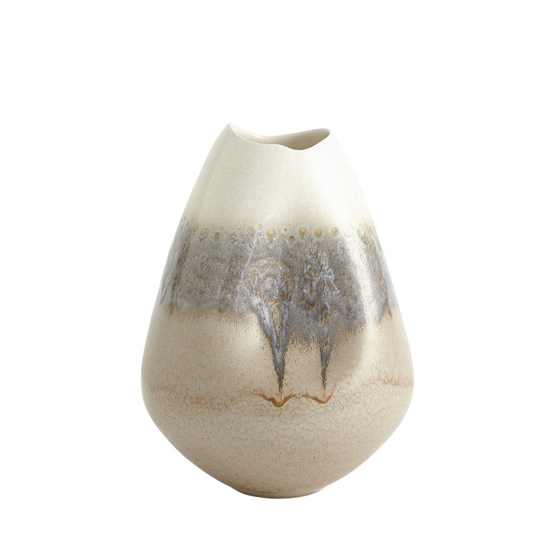 Cream Rises Dented Table Vase, 3.5" H x 10.25" W x 10.25" D