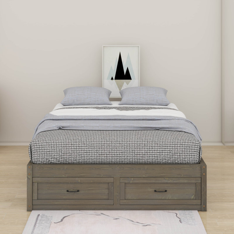 Grand lit plateforme avec tiroirs, Gris antique
