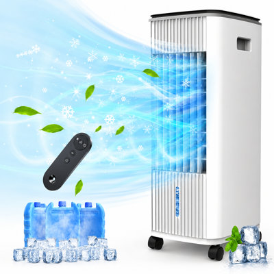 Evaporative Air Swamp Cooler，3L Water Tank with 4 Ice Packs for Cooling, 7H Auto-Off Timer, 71° Oscillating, Quiet Fan for Bedroom Home Office, Cream