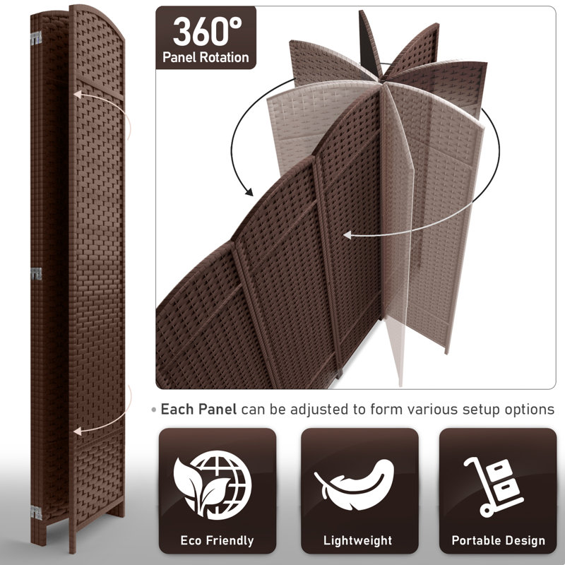 Paravent à panneaux à double charnière pliable, 4 panneaux, chocolat, Chocolat, 4