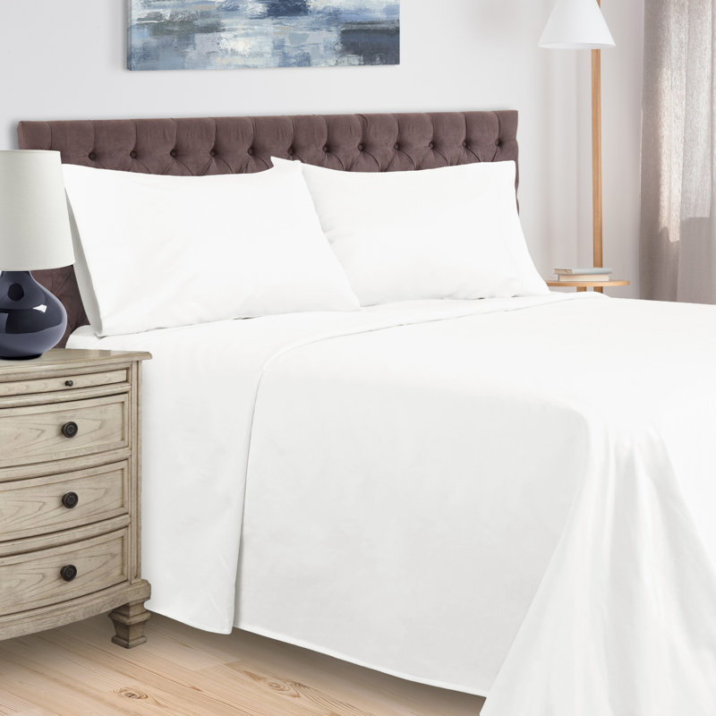 BNM Gisla Deep Pocket 400-Thread Count Standard Cotton Solid Sheet Set, White, Full Sheet Set with 2 Pillowcases