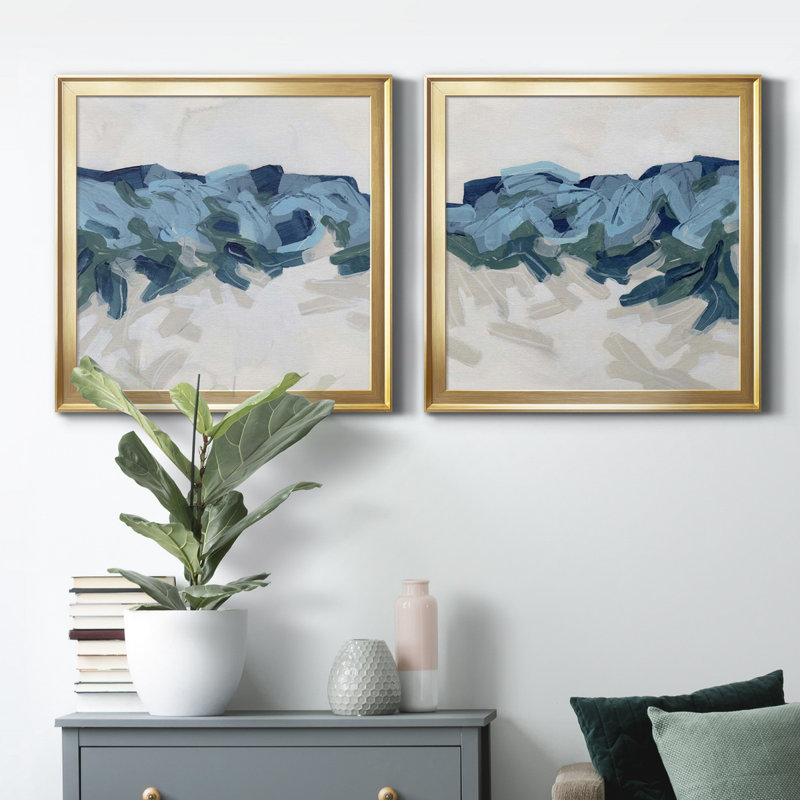 Mountain Strata I Mountain Strata I - ensemble de 2 peintures encadrées, Toile encadrée dorée, H 34,5 po x l 69 po x P 1,5 po