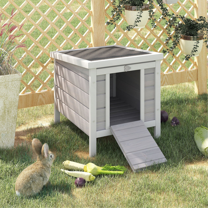 Cage à lapin en bois Pawhut avec cage ouvert et imperméable, Gris
