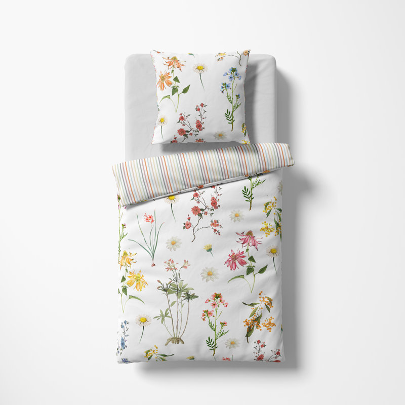 Cotton Blend Floral Duvet Cover Set with Pillow Shams, 135 x 200 cm + 80 x 80 cm