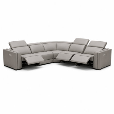 Frazier - Modern Light Grey Leather Sectional Sofa With 3 Recliners