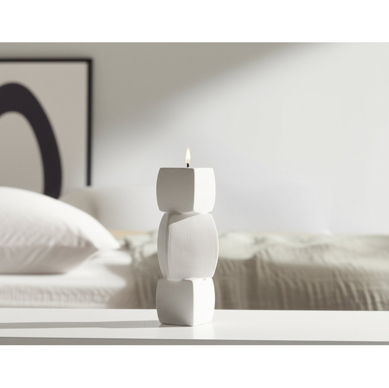 Modern Ceramic Stacked Objects Candle Holder for Home Decor - Decorative Taper Candlestick Holder for Tabletop Accent or Shelf Decor