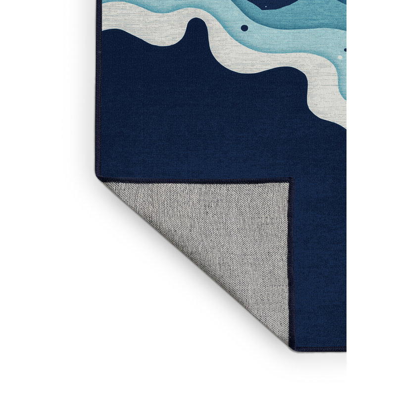 Tapis bleu marine délavé à la machine Paret aux îles Galapagos - bleu marine, 7 x 10