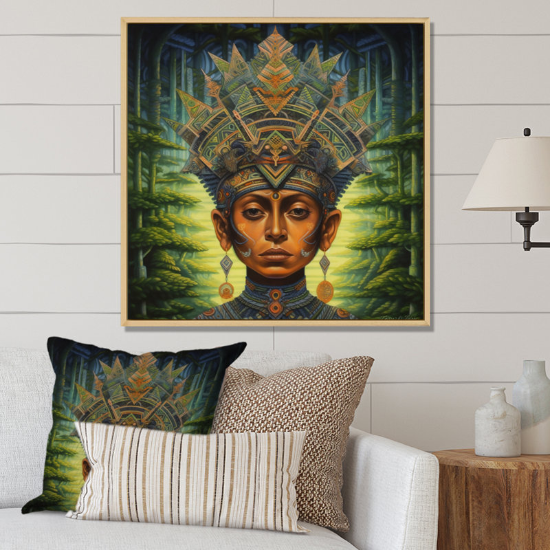 Indigène chaman Amazon Sagesse sur toile, Cadre naturel flottant, H 16 po x l 16 po x P 1 po