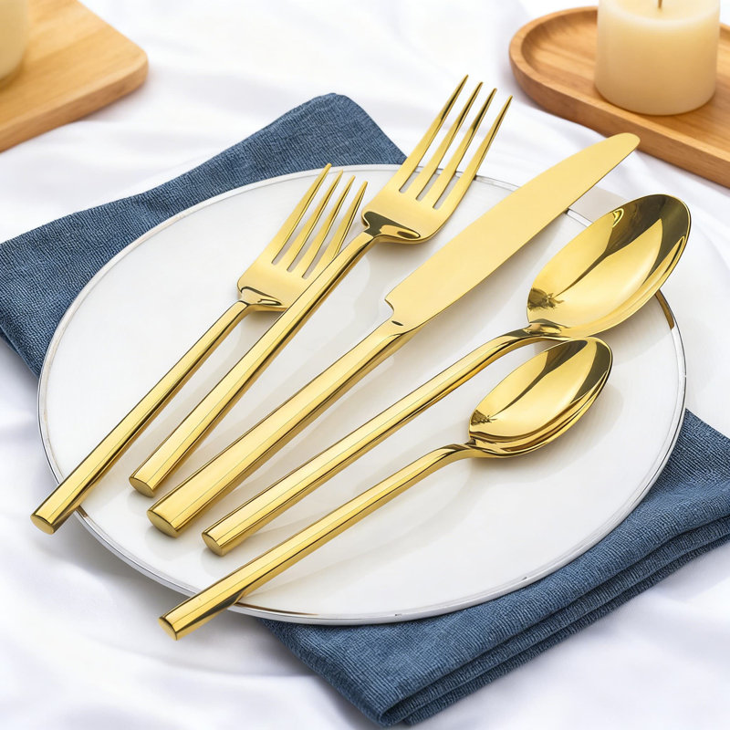 Ensemble de couverts 20 pièces en acier inoxydable Potter avec service d'ustensiles, finition miroir moderne, service pour 4, idéal pour la maison, la cuisine, la fête et le camping