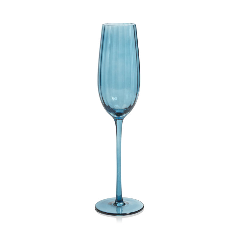 Azure Blue Textured Glass Champagne Flutes, Set of 4