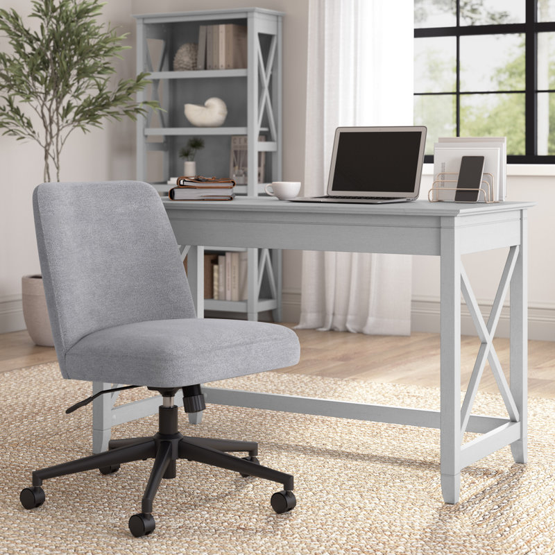 Egils 48W X 24D Farmhouse Writing Desk And Chair Set In Washed Gray, Compact Workspace Solution For Home Office, Gray
