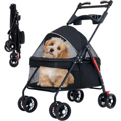 Dog Stroller for Medium Dogs 20 lbs, Foldable Dog Strollers for Small Dogs. with Storage Basket and Cup Holder. Handrail Can Rotate, 4 Wheels for Medium Small Cats (Black-B)