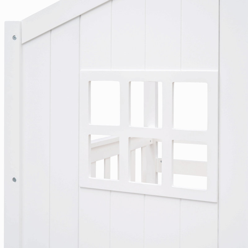 Lit superposé simple au dessus d'un lit simple avec échelle, lit en bois, Blanc