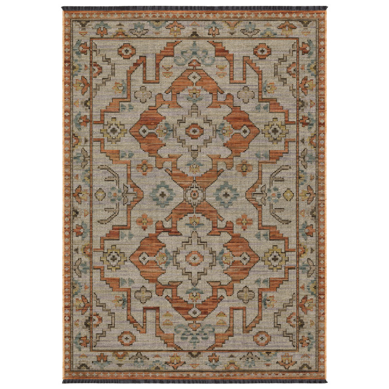 Tapis Tincie Global Bohemian Medallion, Terre cuite / Bleu, Rectangle 3 pi 3 po x 5 pi