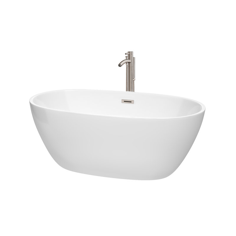 Juno 59'' x 32'' Soaking Acrylic Bathtub with Faucet, Brushed Nickel