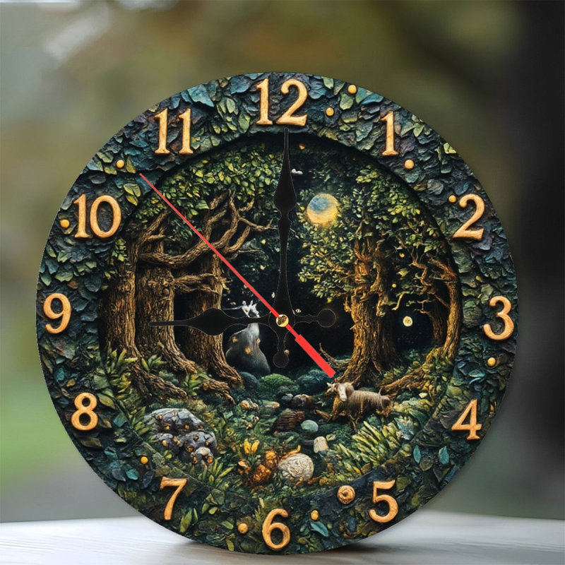 horloge de forêt enchantée scène de lune chèvre magique