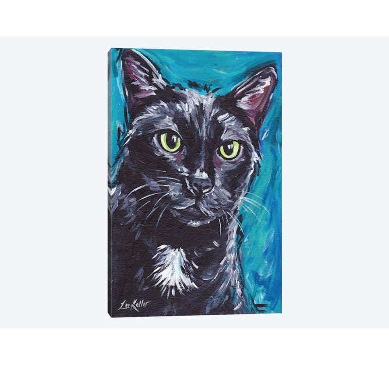 « expressif black cat » par hippie hound studios, impression sur toile tendue, H 12 po x l 8 po x P 0,75 po, Pas de tapis