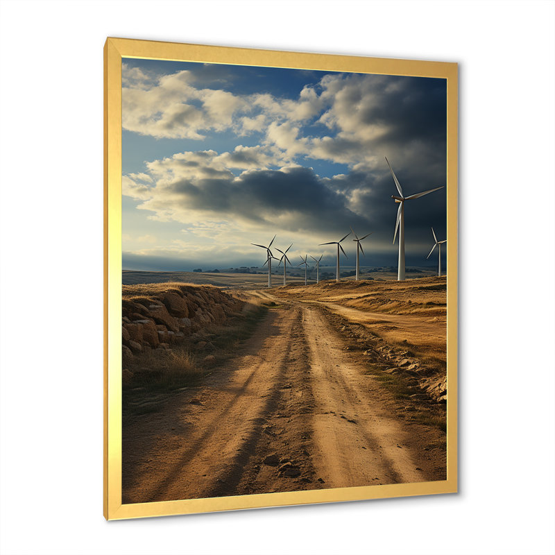 Éoliennes, minimalisme, paysage IV, H 32 po x l 24 po x P 1 po, Cadre doré simple