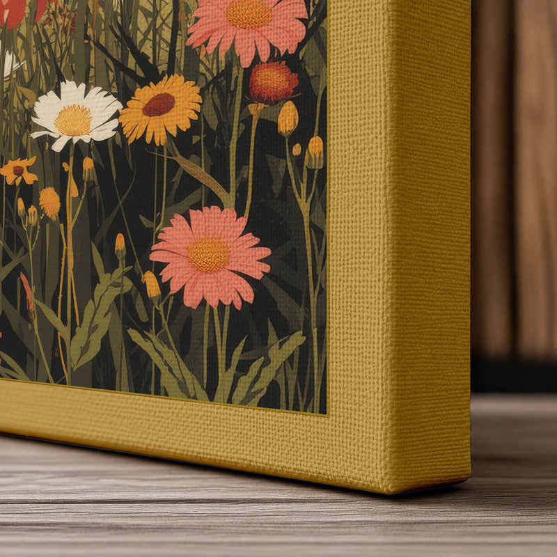 Wildflower Meadow Botanical - Wrapped Canvas, 24x16 - 61.0 x 40.6 cm, Ochre Border