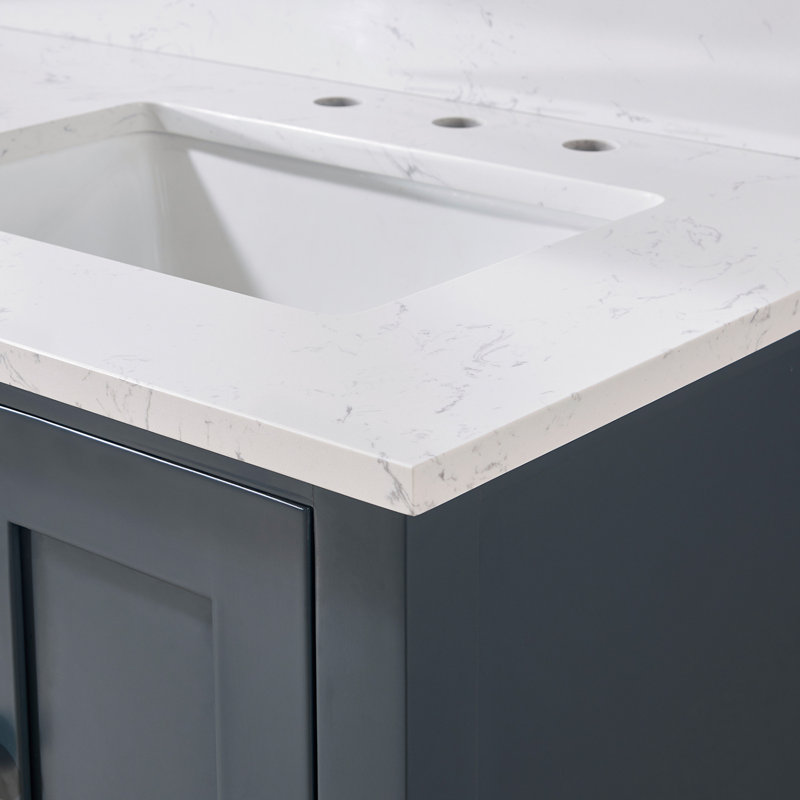 61" Aosta White Composite Stone Double Vanity Top with Sinks
