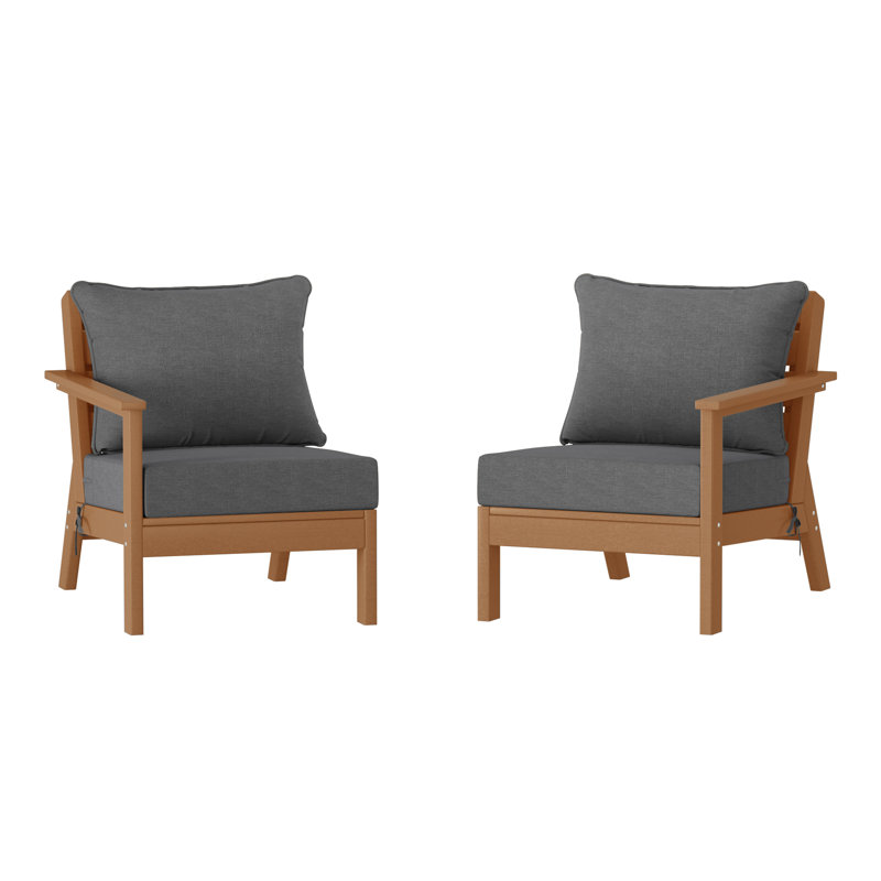 Deep Seating Set With Cushions, Teak, Gray