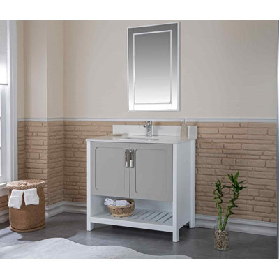 Florin 36'' Free-standing Single Bathroom Vanity with Quartz Vanity Top & Mirror -  Adorn Vanity, AVFLCG36