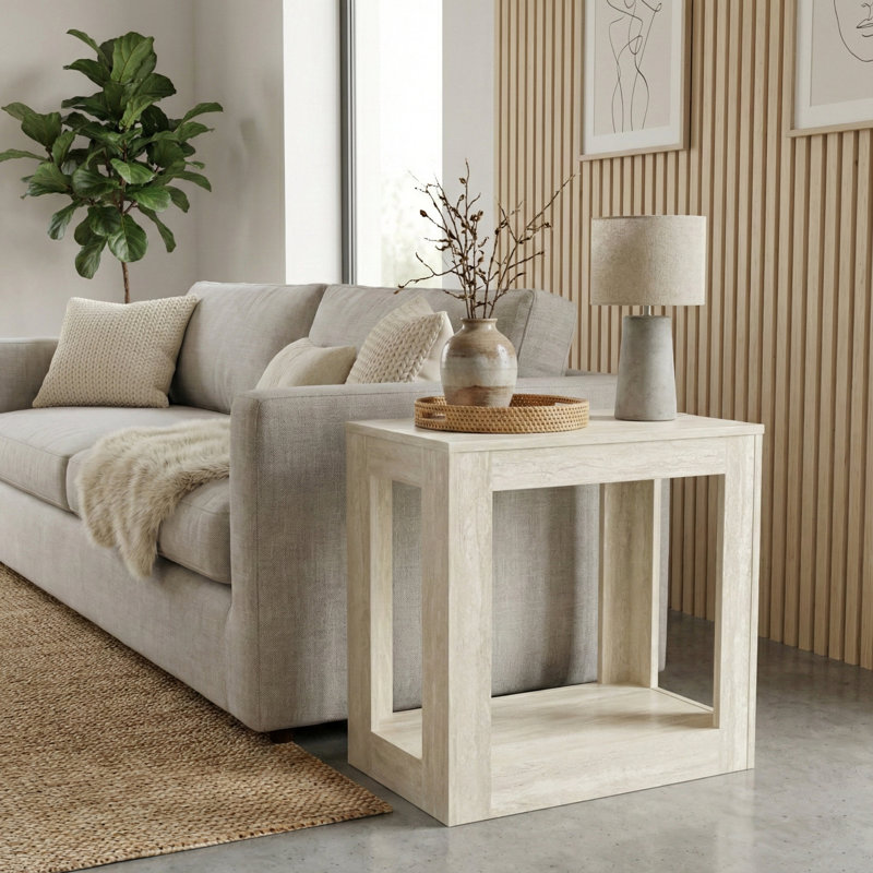 Allysyn Contemporary 23.6" Square End Table, Beige