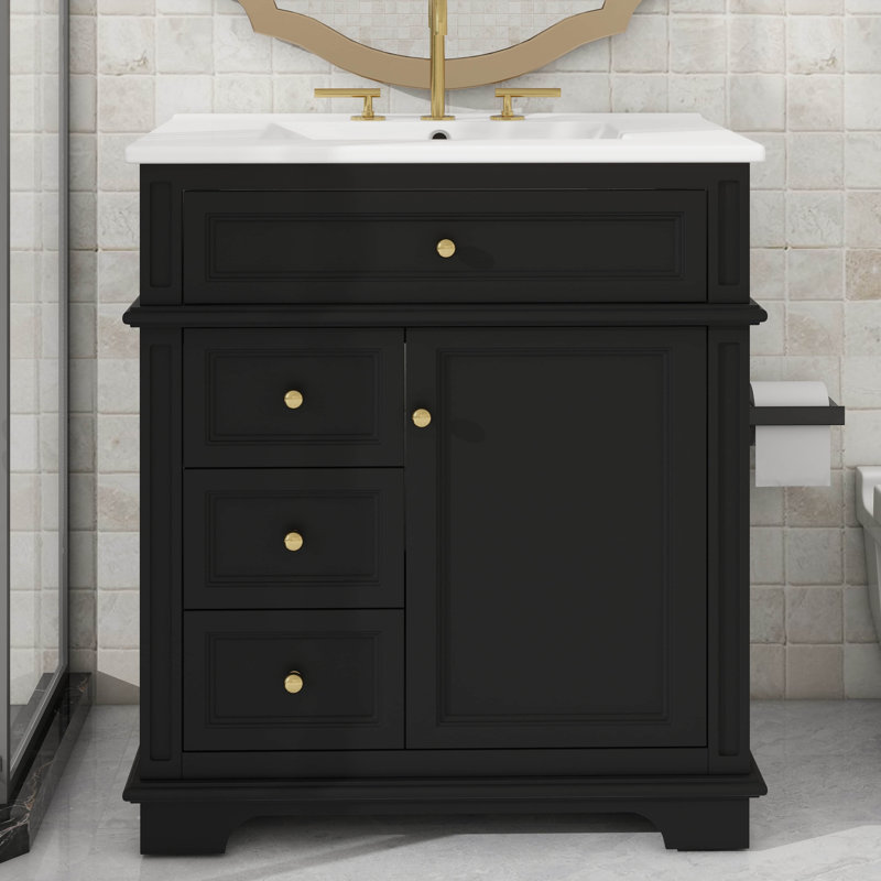 Tablette de meuble-lavabo pratique 30 pouces avec lavabo et tiroir, Noir
