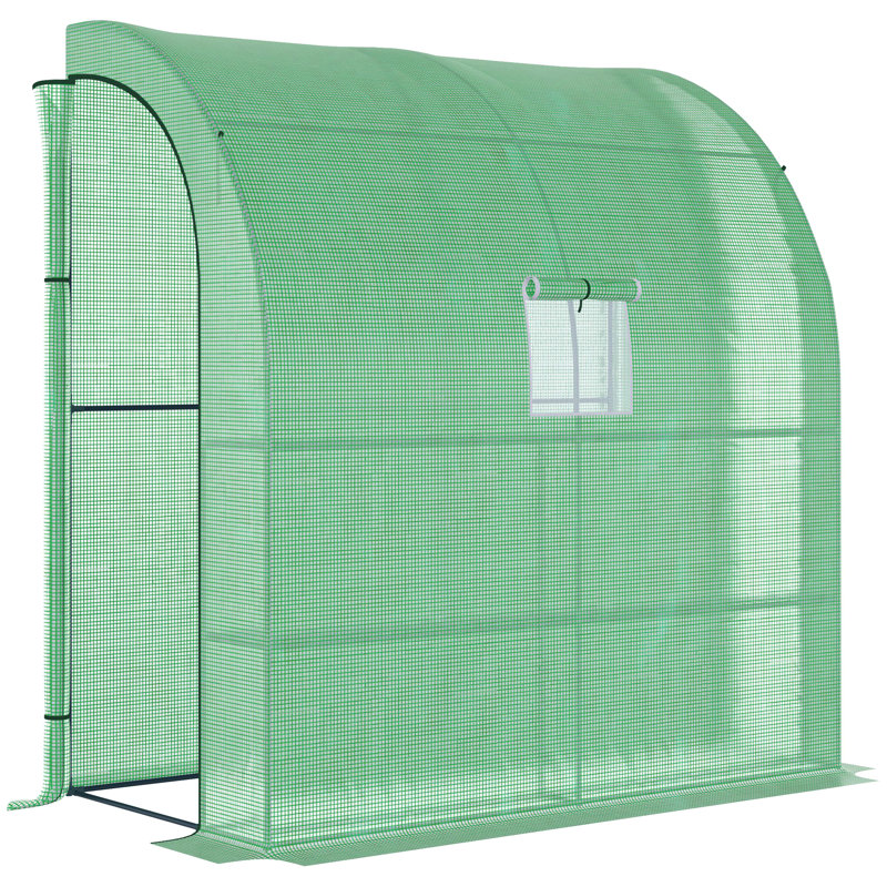 Outsunny Lean To Greenhouse, Walk-In Green House, Plant Nursery With 2 Roll-Up Doors And Windows, Pe Cover And 3 Wire Shelves