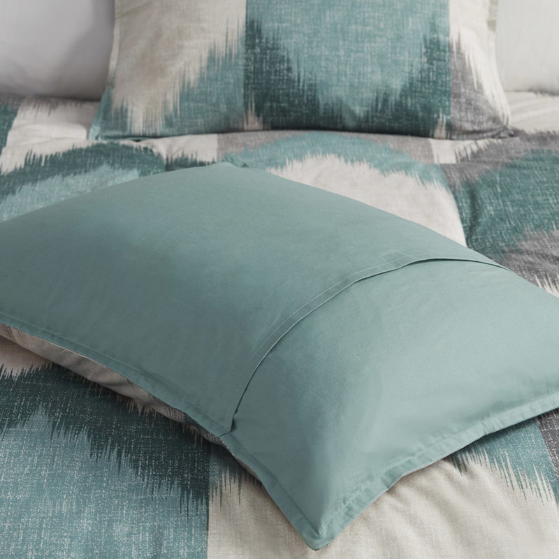 Édredon très grand / très grand, coton imprimé, rembourré, 2 taies décoratives assorties 3 pièces, Turquoise